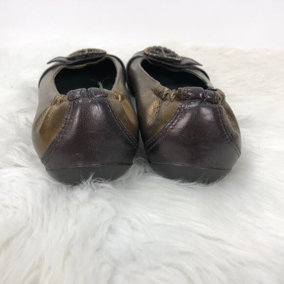 Donald J. Pliner 7.5 Womens Copper Haley Peace Sign Crystal Embellished Flats - Picture 4 of 8